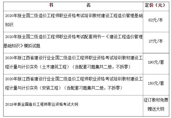 江西2021年一、二級造價工程師考試教材征訂指南